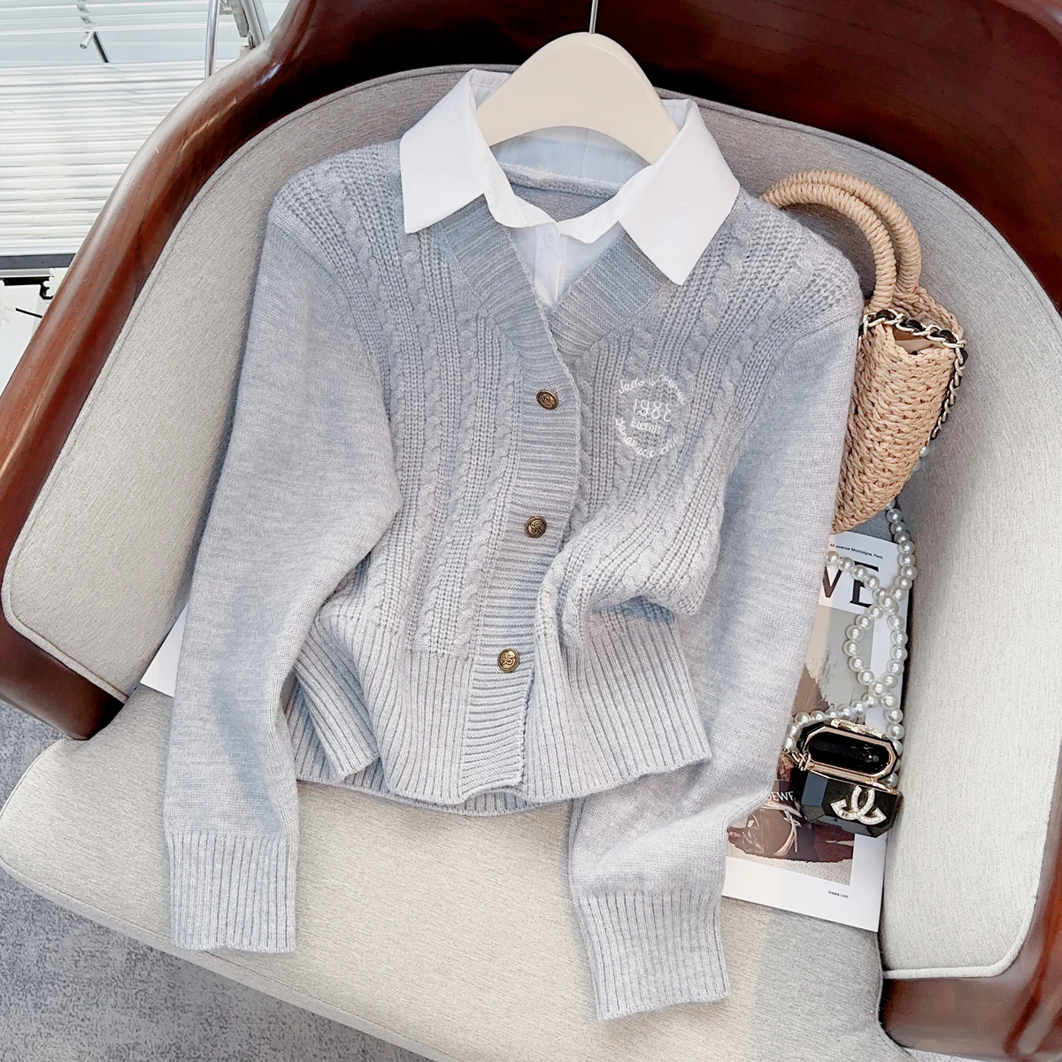 Женский свитер с длинным рукавом вязаный пуловер в стиле пэчворк винтажный