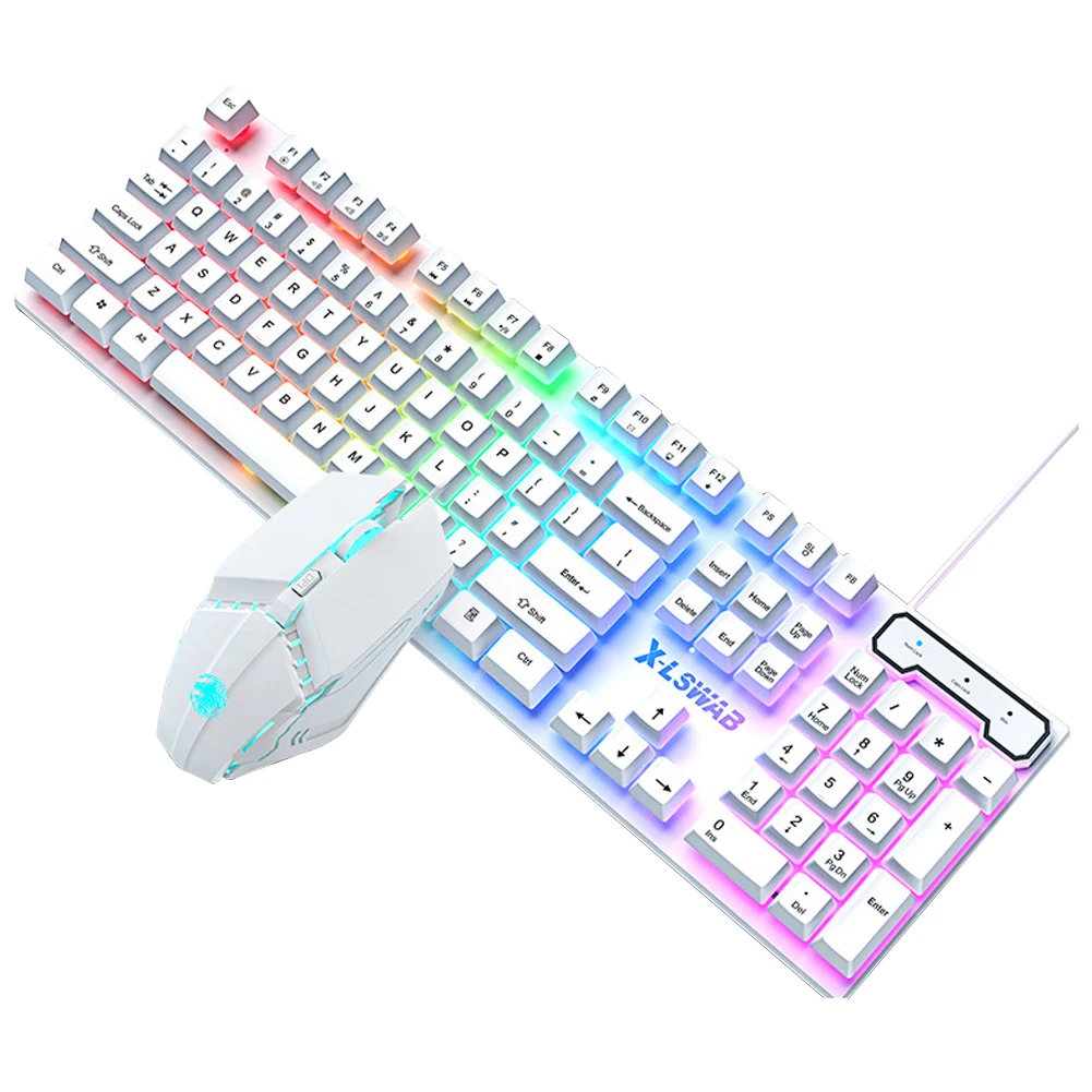 GX30S Проводная Радужная клавиатура с подсветкой мышь комбо набор RGB 104 клавиши 2 4G