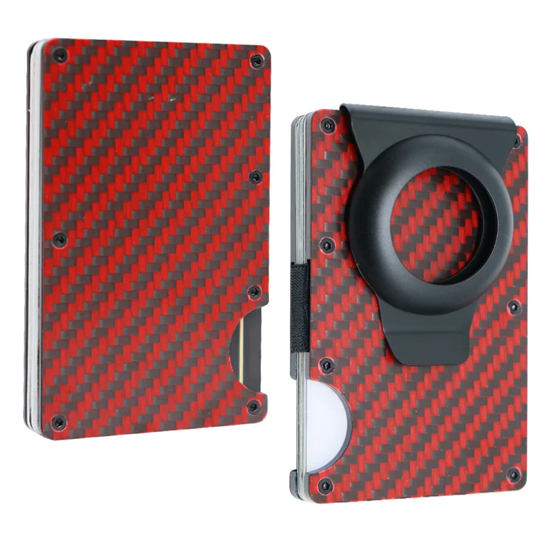 Real Carbon Fiber Wallet Red Metal Card Holder RFID Anti-theft Men Gift Package Billetera Hombre Luxury New Slim Case Minimalist