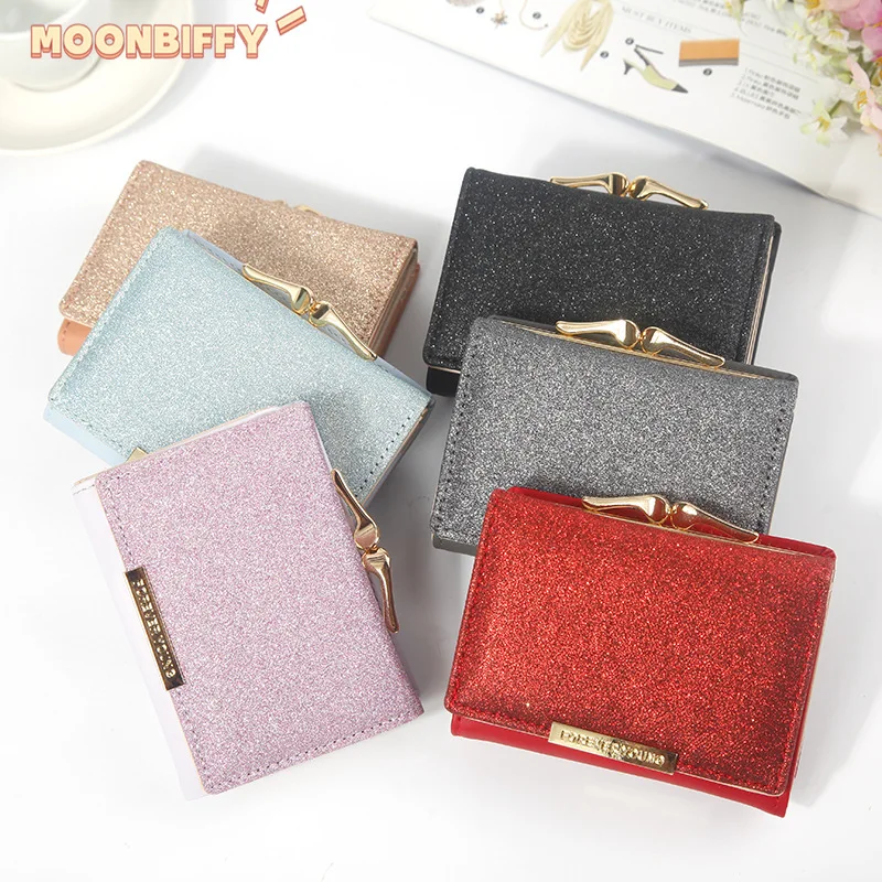 

2022 Women Shiny Wallet Three Fold Wallets Cartera Mujer Ladies Coin Pocket Women's Purse Simple Clutch Bag Portefeuille Femme
