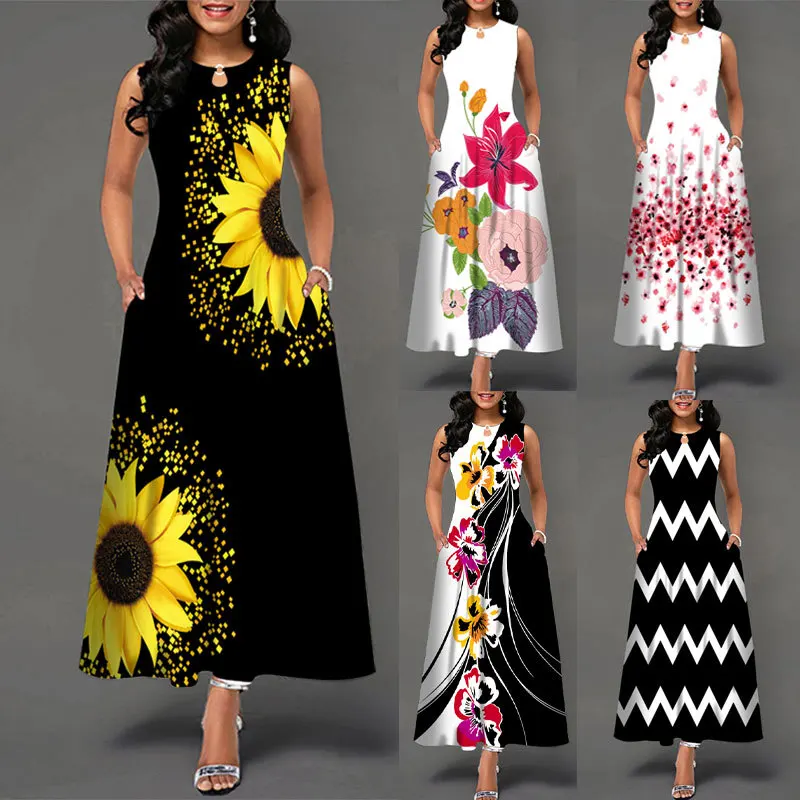 Women New Loose Floral Vintage Hole Ruffles Befree Dress Large Big Summer Camis Party Elegant Maxi Dresses