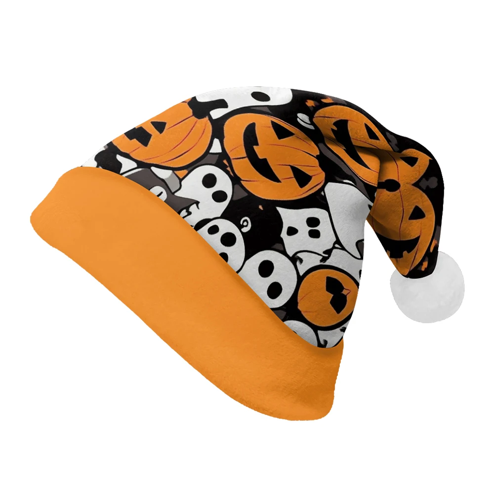 Оранжевая рождественская шапка с белой каймой и принтом призрака зимняя модная