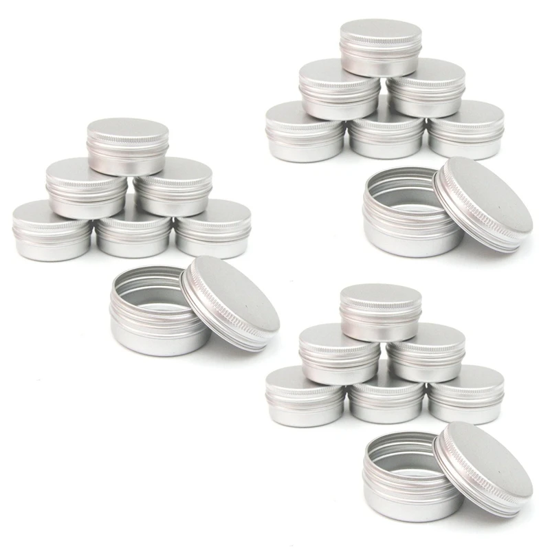 

36 Pcs 60Ml Silver Metal Tins Empty Slip Slide Round Containers With Tight Sealed Twist Cover