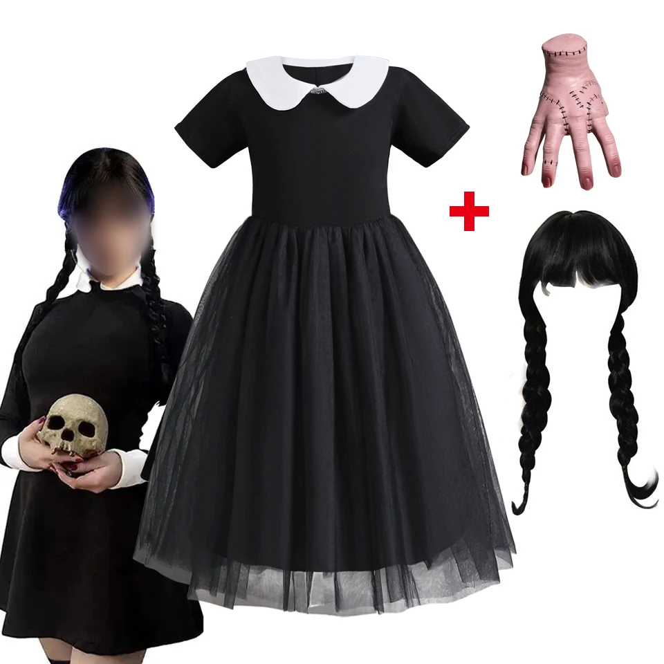 Wednesday Cosplay For Girl Costume 2023 Princess Black Gothic Dress Kids Party Dresses  Halloween Carnival Costumes 3 8Yrs