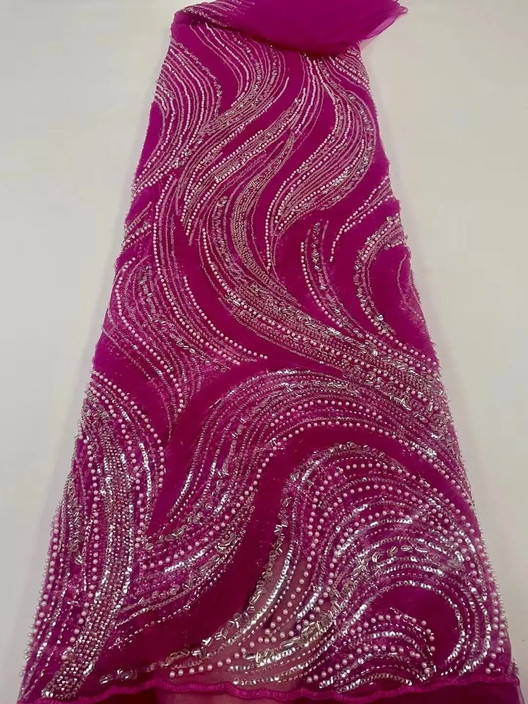 Роскошная женская кружевная ткань с бисером и блестками, вышитая африканская нигерийская Ткань для шитья