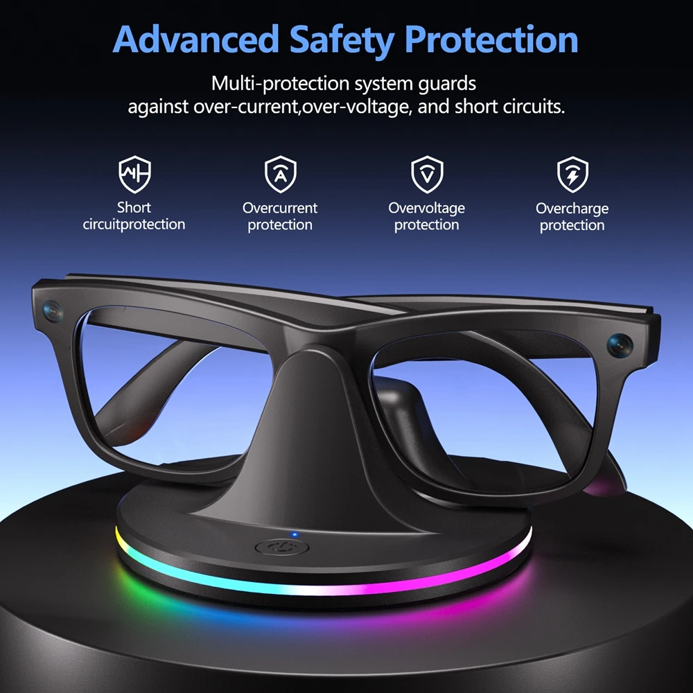 Фото Подставка для зарядного устройства Rayban Meta Smart AI Glasses Мини-зарядная станция Wayfarer/Skyler/Headliner с кабелем типа C и RGB-подсветкой №2