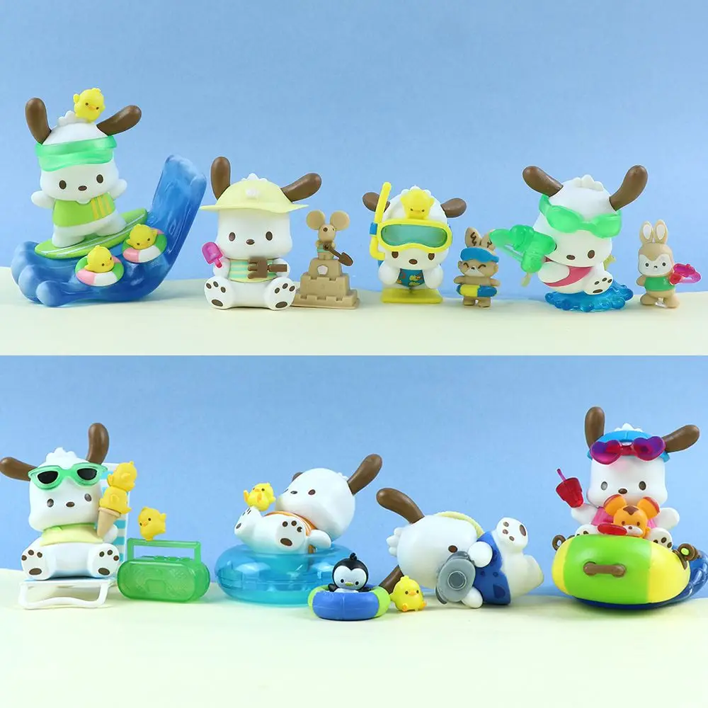 Фото Kawaii Sanrio Pochacco Слепая Коробка Праздничная Пляжная Серия Тайный Сюрприз Фигурка Аниме Модель Куклы Рождественский Пода... №4