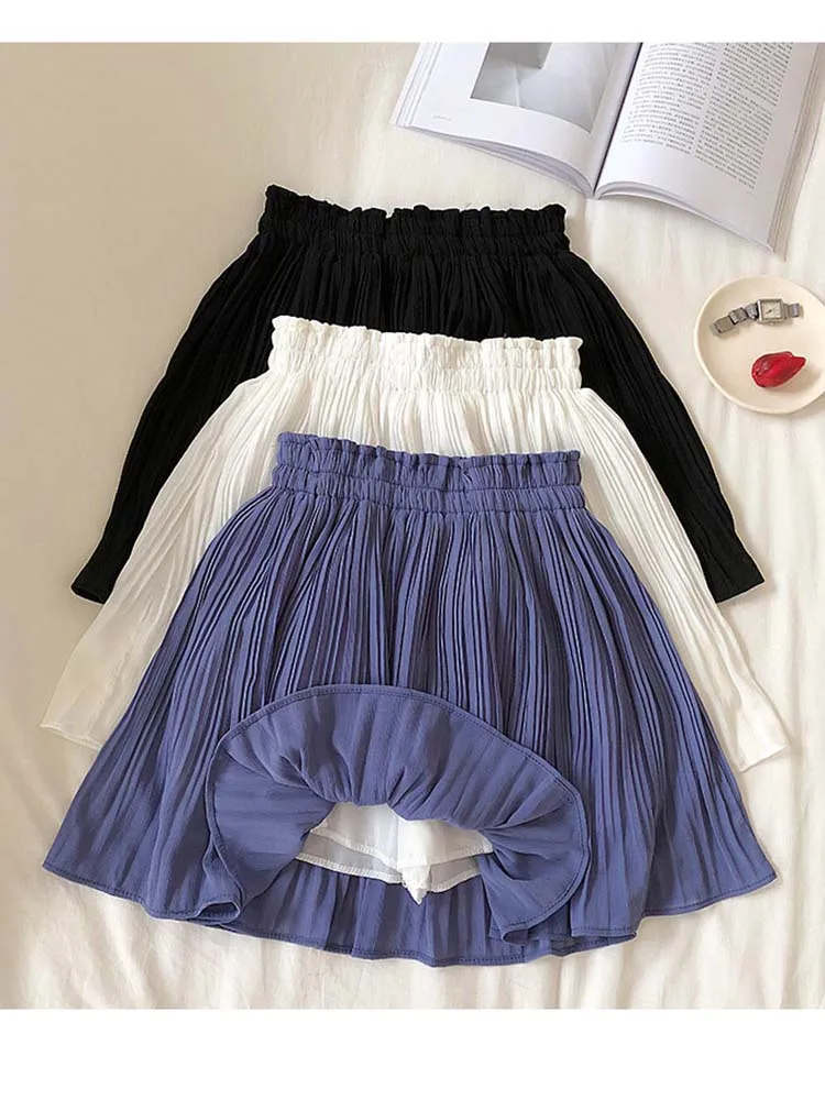 Модная плиссированная мини-юбка с эластичным поясом в Корейском стиле Женская