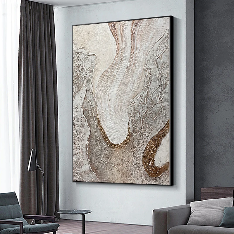

Cuadros Para El Hogar Hand-Painted Oil Painting On Canvas Nordic Luxury Abstract Gold Foil Waves Hotel Room Home Decor No Frame