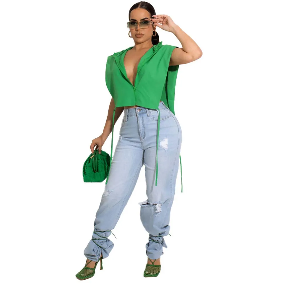 Новая модная однотонная блузка на молнии с отворотом топ коротким рукавом