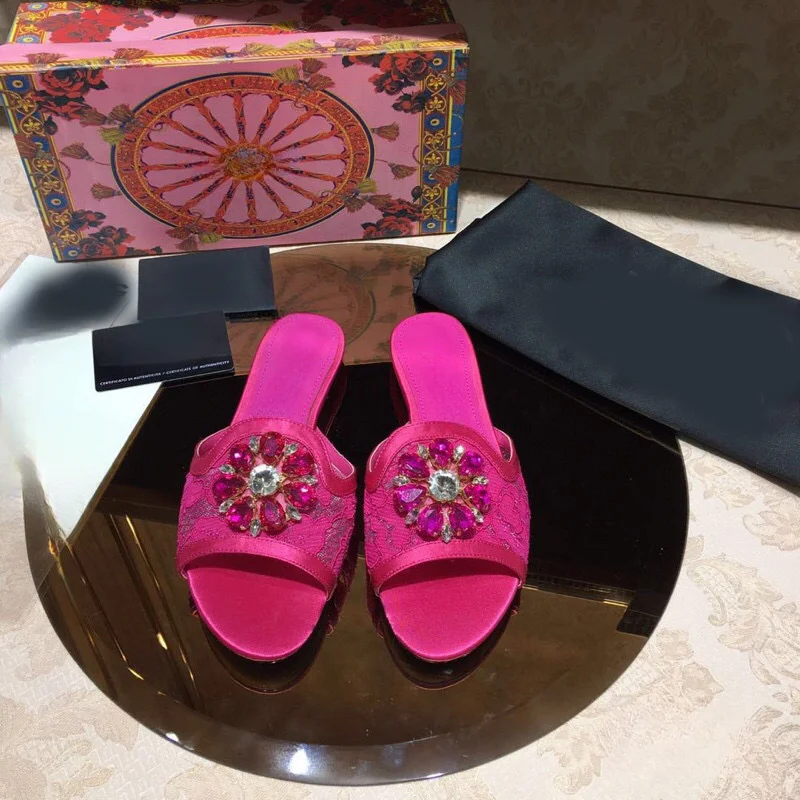 2023 New Summer~Lace Flatsole Slippers with Mesh Breathable Rhinestones on the Outside~Women's Sandal Slippers