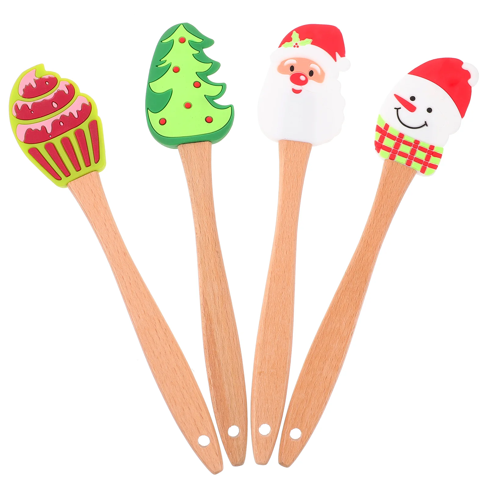 

4 Pcs Butter Christmas Themed Spatulas Scraper Reusable Scrapers Wood Long Handle Cake Cream Baking