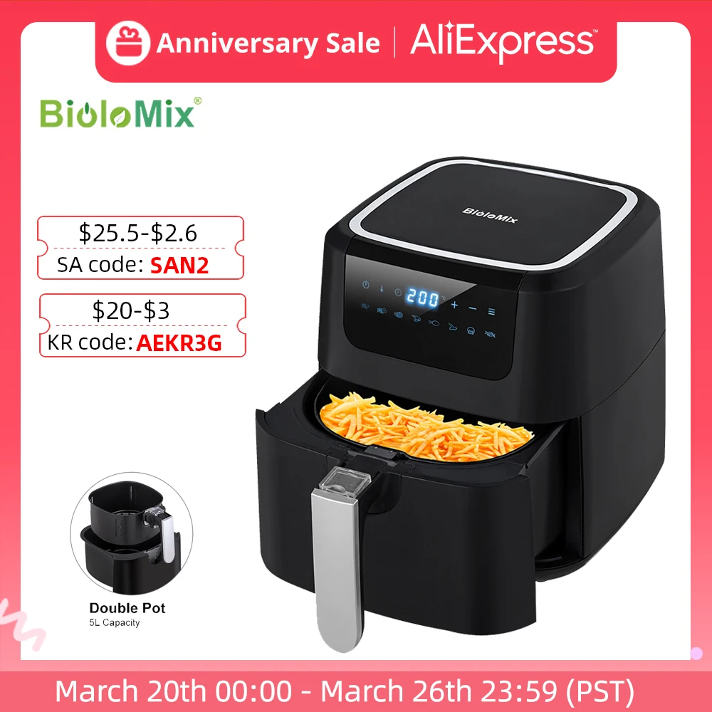 BioloMix 5L 1400W Digital Air Fryer Hot Oven Cooker Nonstick
