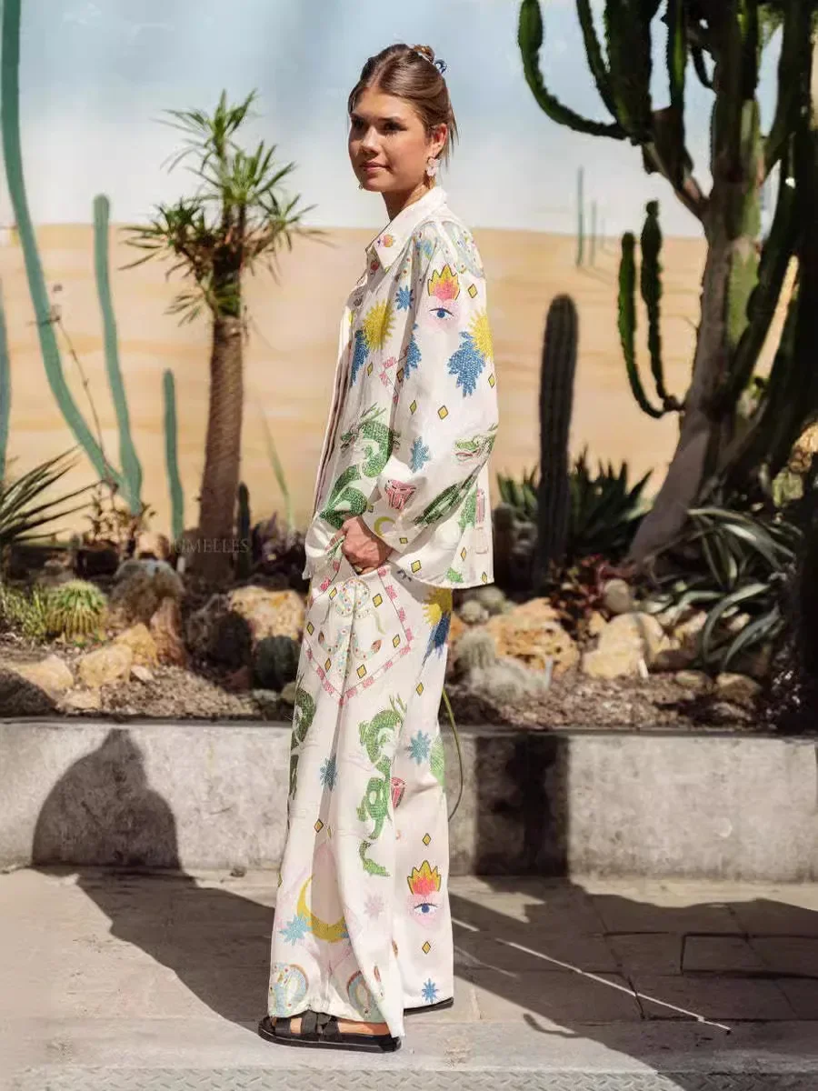 Женский Повседневный костюм-поло с принтом винтажная Свободная блузка длинным