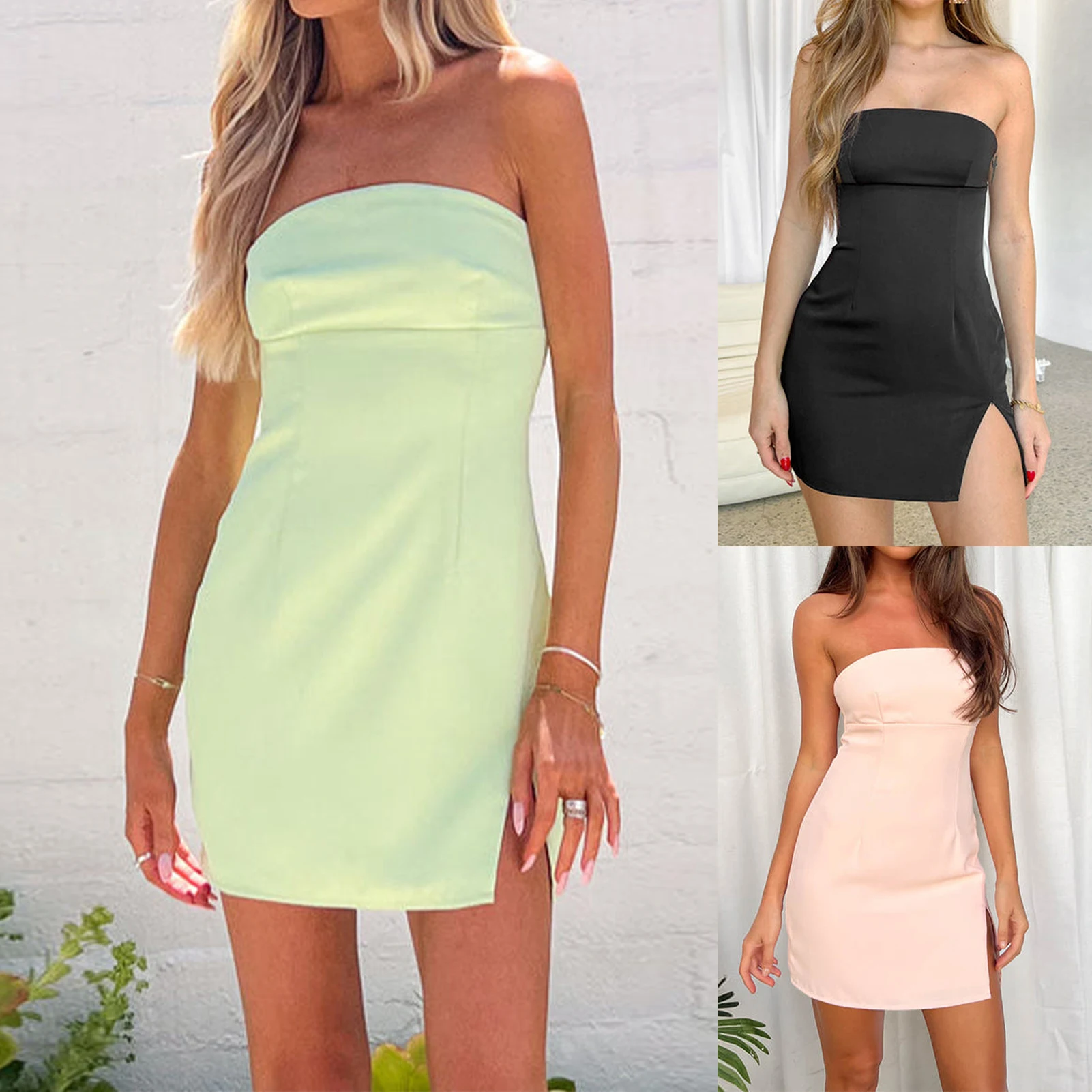 

Women Backless Satin Mini Dress Bodycon Dress Off Shoulder Slash Neck Sexy Short Dress Spicy Girl Solid Color Clubwear Clothing