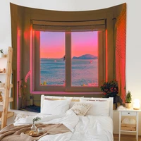 ins sunset tapestry window hanging wall cloth scenery backdrop ceiling fabric room bedroom bedside decoration pink moon tapestry