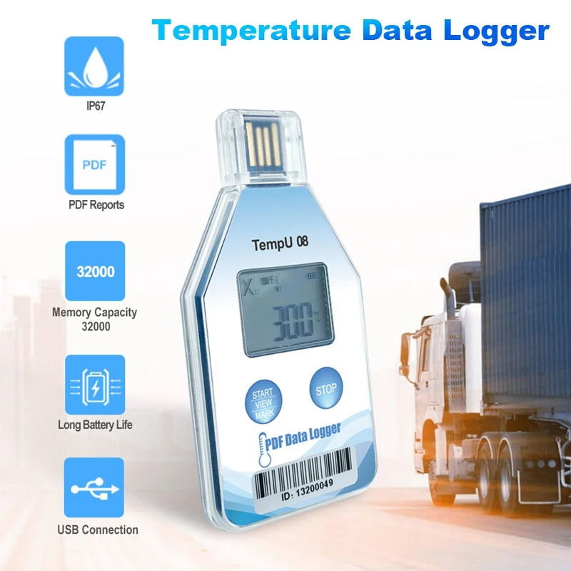 

1 PCS Tempu08 32000 Capacity Temperature Data Logger PDF Report Support Reuse Temperature Record Cold Chain Recorder