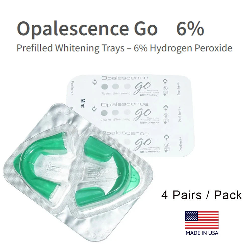 Фото Отбеливающие капы Opalescence GO с 6% перекисью водорода, предварительно заполненные |   Набор для 4 процедур Mint Take Home Ultradent USA №1