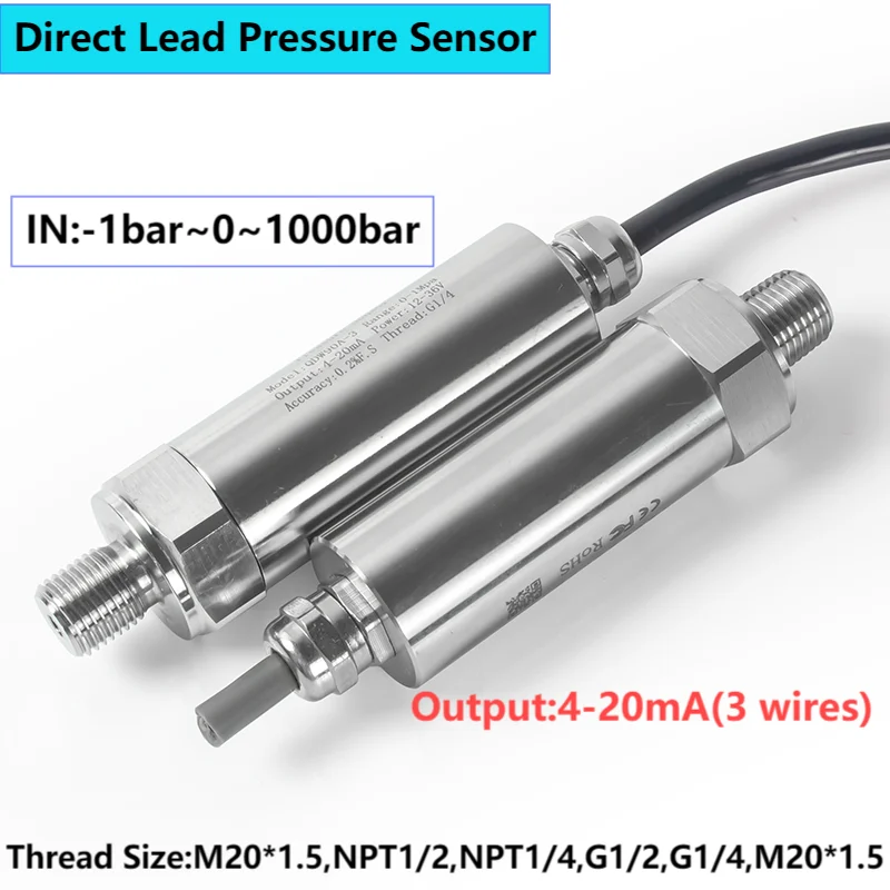 4-20 мА 3 провода датчик давления с прямым выводом M20*1 5 G1/4 NPT1/4 200 бар 100 500 1000