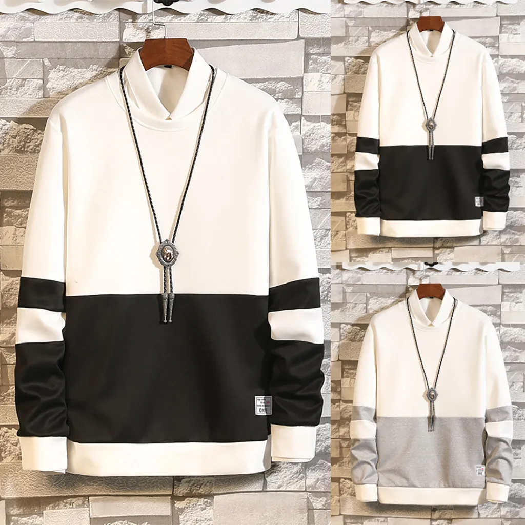 

Style Fashion Tops O-Neck Patchwork Sweatershirt Long Sleeves Men's Casual Men's I Need Sweater 3x Large Sweatshirt Men 2xl