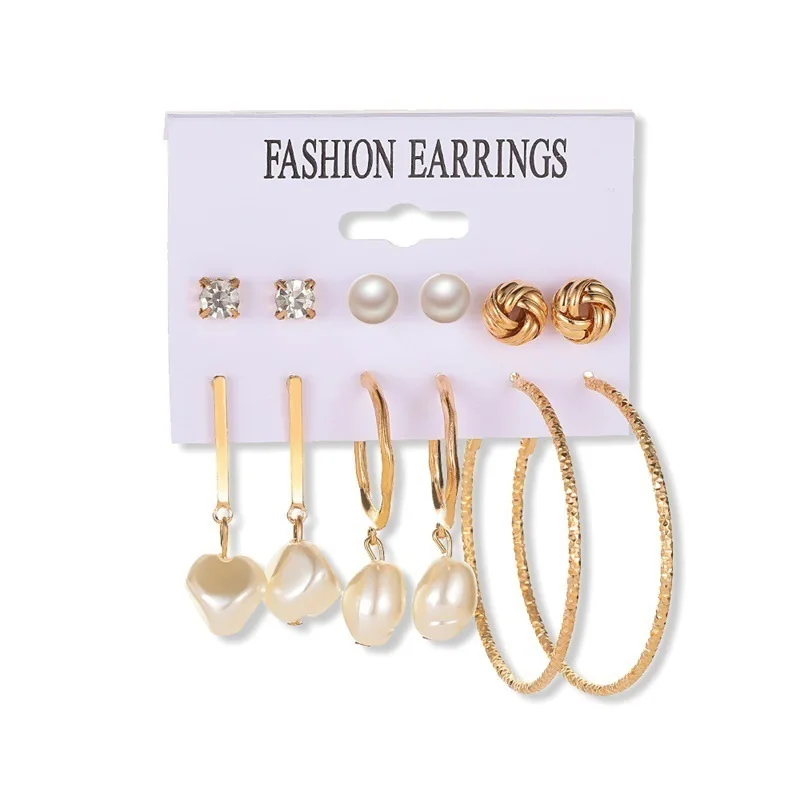 

New RoseL Pearl Hoop Earrings Set For Women Geometirc Gold Metal Circle Hoop Earrings Brincos 2022 Trend Jewelry Gift