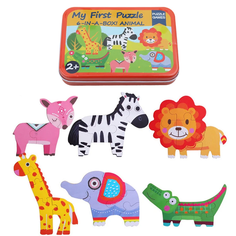 

Kids Wooden Puzzle Toys Baby Infant Early Educational Puzzle Cognitive Animal Insect Jigsaw Puzzle With Metal Box Baby Toys Gift