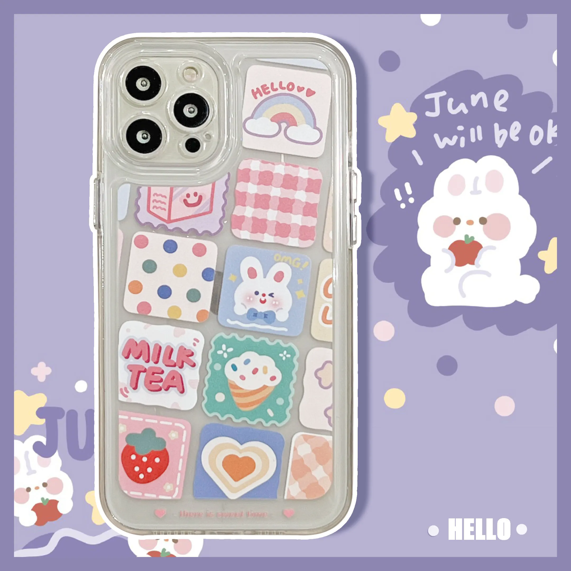 

Cartoon cute rainbow rabbit phone case is suitable for iPhone 11 12 13 Pro Max XS Max X XR 7 8 Plus phone case protective case
