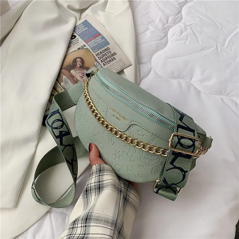 

Fashion Women Waist Bags Printed Letter Plaid Pattern Fanny Packs Trend Chain Waist Bag Female Chest Pack Ladies Shoulder Purses