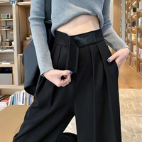 women casual wide leg pants korean streetwear high waist office lady long trousers solid straight female suit pants 2xl pantalon