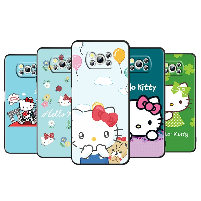 

Anime Hello Kitty Cat For Xiaomi Poco M4 X4 X3 F3 GT NFC M3 C3 M2 F2 F1 X2 Pro Silicone Soft Black Phone Case Cover Capa Coque