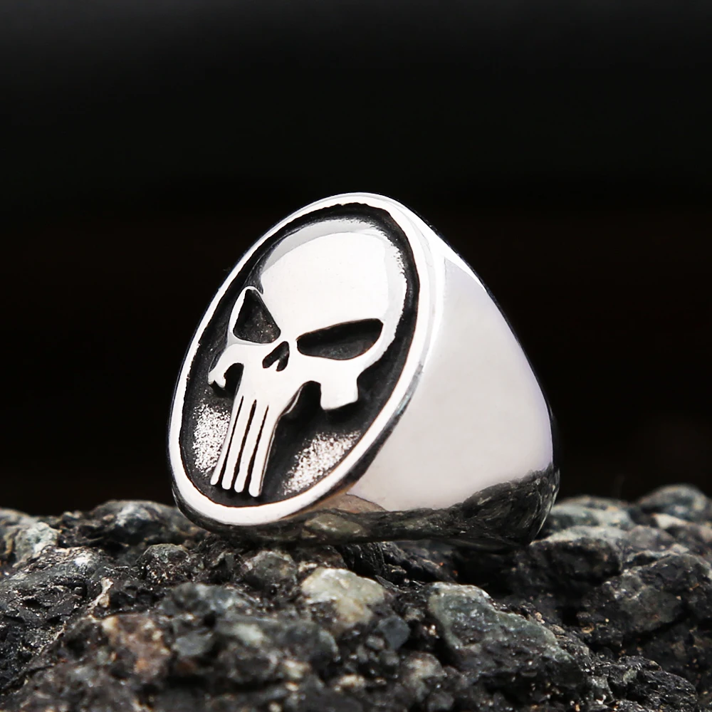

Vintage Simple Punisher Rings For Men Punk Hip Hop Stainless Steel Gothic Skull Ring Biker Fashion Jewelry Gifts Dropshipping