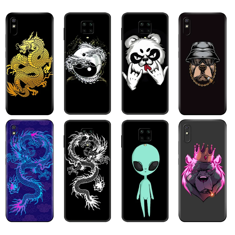 

Черный чехол из ТПУ для Xiaomi Redmi 7A 8 8A 9 9A 9C, чехол для Redmi Note 8T 8 Pro T Note 9 9S 9 Pro, чехол с драконом