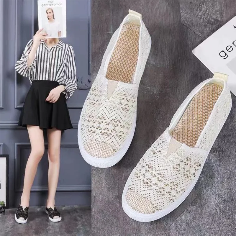 

New Print Women Sneakers Slip On Light Mesh Summer Shoes Summer Breathable Flat Shoes Women's Single Shoes Flat Lazy Fisherman