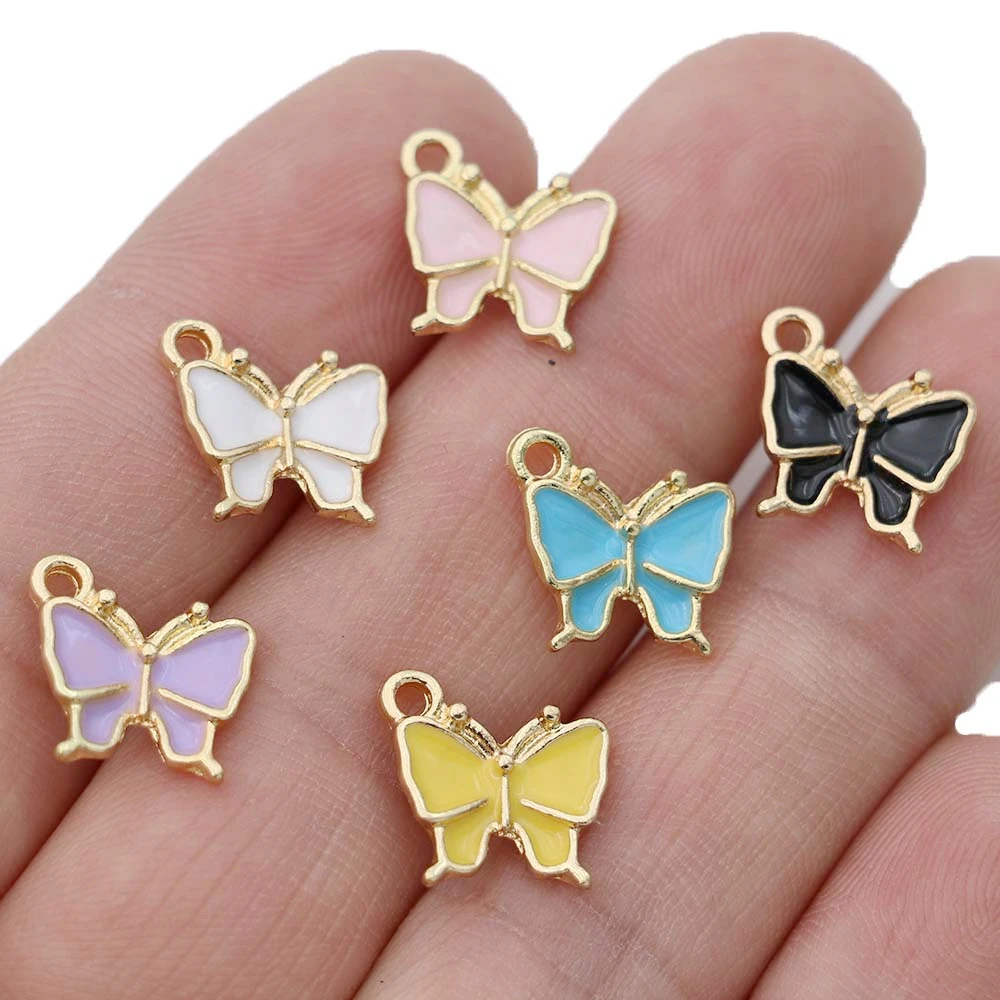 

10Pcs Gold Plated Enamel Butterfly Charm Pendant for Jewelry Making Necklace Bracelet Earrings Accessories DIY Craft 13mm