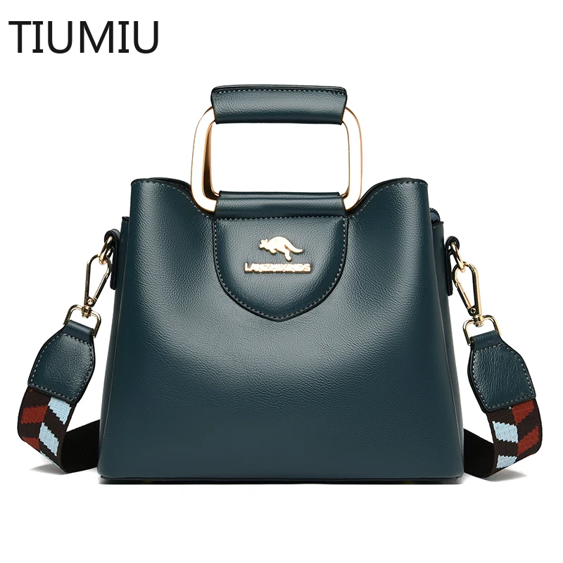 

High Quality Ladies PU Leather Messenger Bag With Metal Handle Handbag Ladies 2021 New Series Wide Shoulder Strap Shoulder Bags