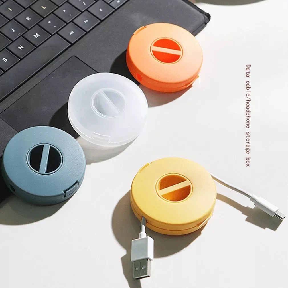 

Small Portable Round Rotatable Data Cable Organizer Storage Box Mobile Phone Charging Cable Winder Can Be Carried Cable Winder