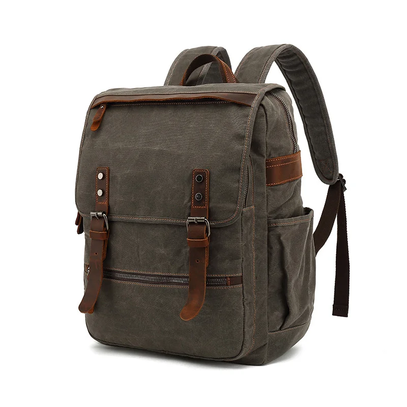 

New Fashion Backpack Leather Canvas Men School Bag Military Women Rucksack Male Knapsack Bagpack Mochila