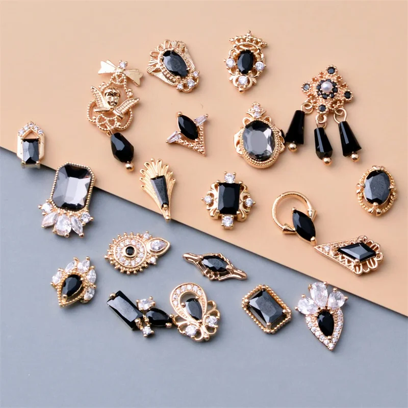 

3D Black Nail Diamond Charms Luxury Gems Rhinestones Nail Decorations for Acrylic Nails Zircon Jewels Crystals Dark Design 2PCs