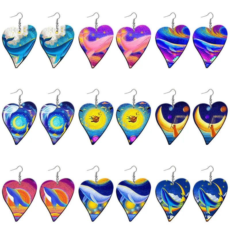 

Dazzling Art Whale Pattern Acrylic Heart Drop Earrings For Women Stainless Steel Piercing Ear Hooks Jewelry Girls' Gift Z1890