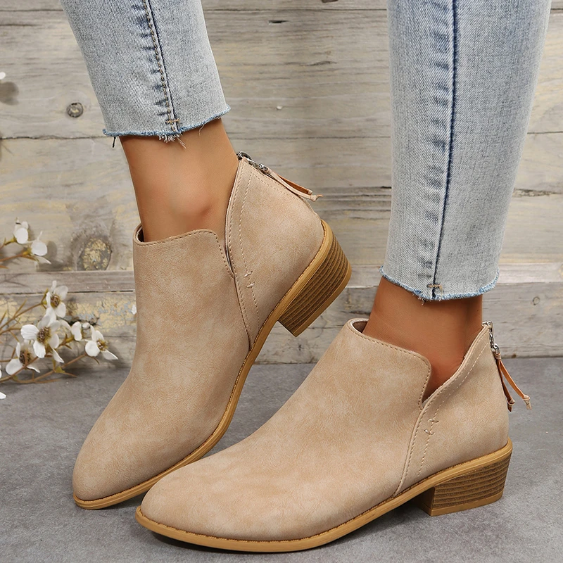 

Women's Boots 2022 Autumn Pointed Suede Thick Heel Booties Women Plus Size 43 Zipper Heeled Ankle Boots Botas De Mujer