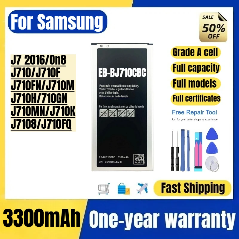 Фото Аккумулятор EB-BJ710CBC для Samsung J7 2016/On8/J710/J710F/J710FN/J710M/J710H/710GN/J710MN/J710K/J7108/J710FQ с инструментами для замены №1