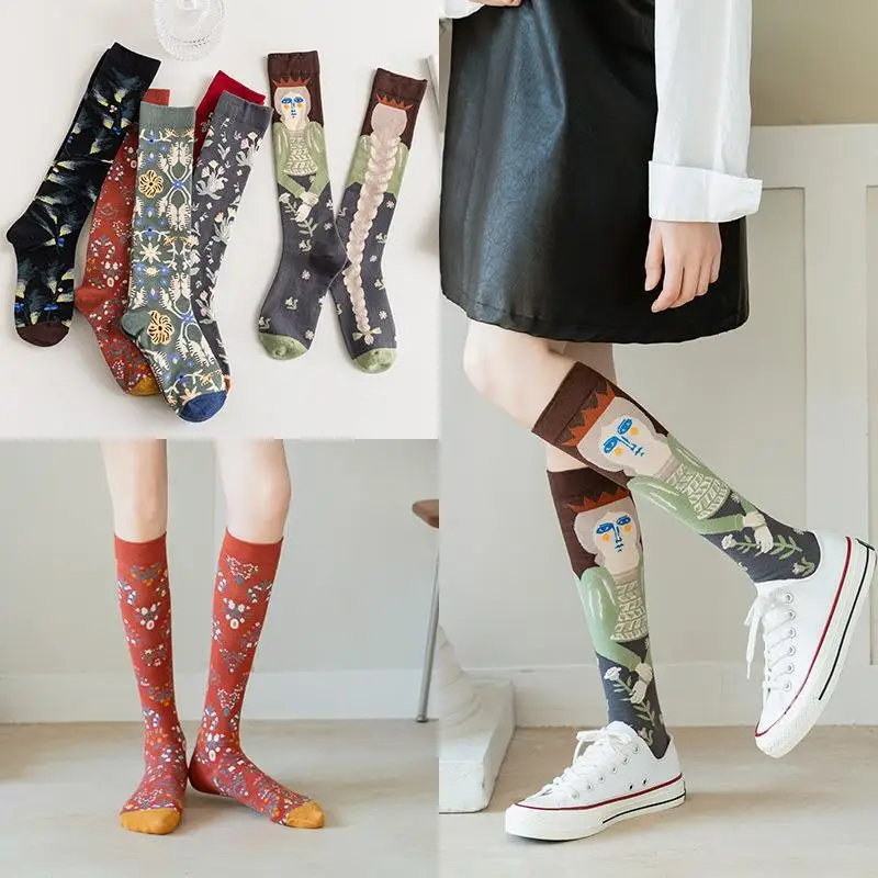 

High quality calf socks ins long combed cotton men and women tide socks abstract art comfortable breathable cotton socks