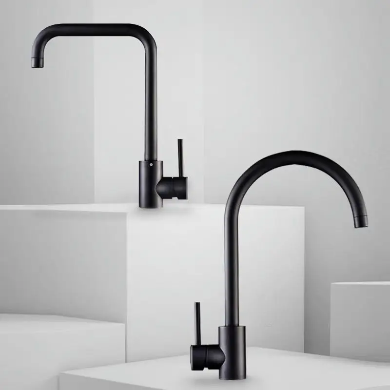 

Kitchen hot and cold water faucet 304 stainless steel hot and cold big bend free rotating three-way wash basin faucet