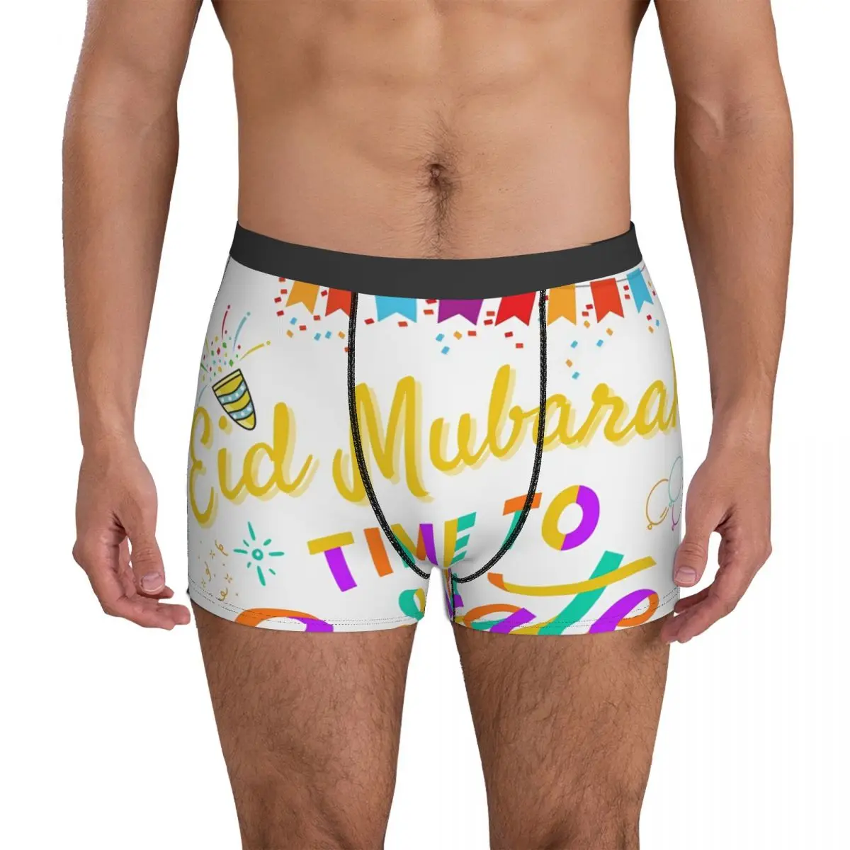 Eid Mubarak Underwear Time to Celebrate Funny Panties Printed Shorts Briefs Pouch Men's Plus Size Boxershorts