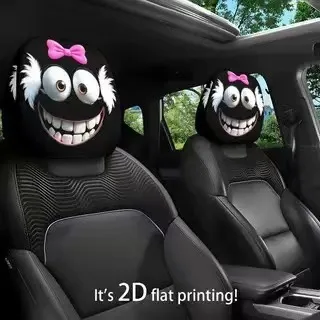 

2 шт. чехлы на подголовники автомобиля на тему ужасов — черно-белый дизайн лица, незаполненные удобные защитные чехлы на сиденья для седана, грузовика, внедорожника