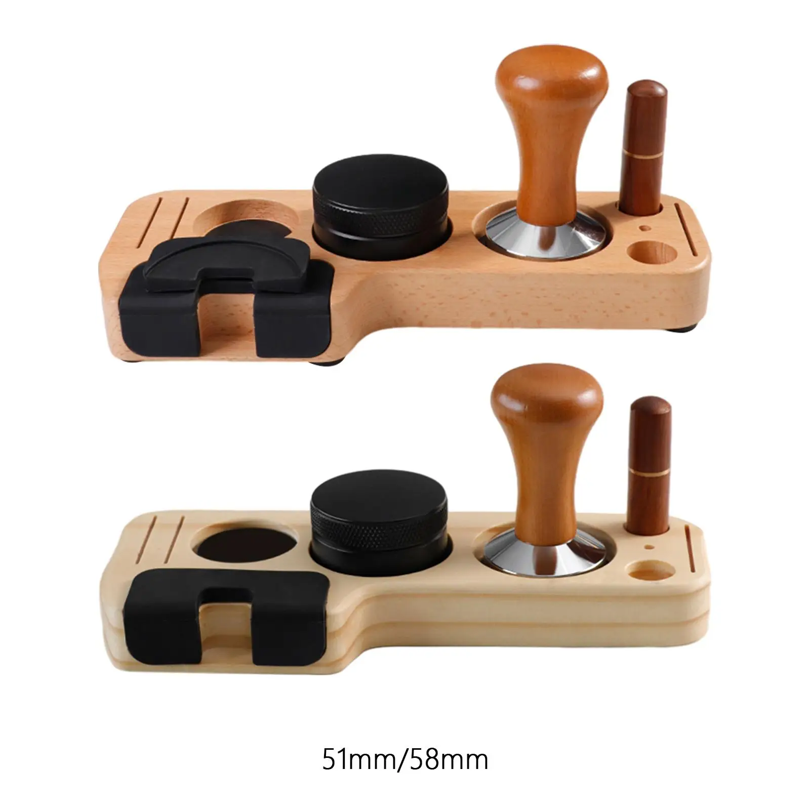 

Wood Coffee Filter Tamper Holder Kits Espresso Tamping Stand Set for Cafe