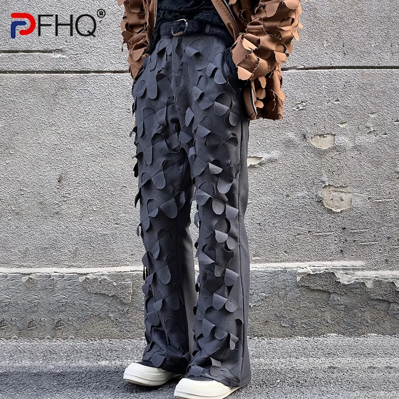 

PFHQ Straight Tube Personality Bell-bottoms Vintage Wornout Men's Casual Trousers 2023 Spring Elegant Wornout Patched Male Pants