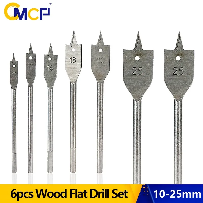 

CMCP Hex Shank Spade Bits 6pcs 10/12/16/18/20/25mm Flat Boring Bit Hole Cutter for Woodwoking Drilling Tool Wood Drill Bit