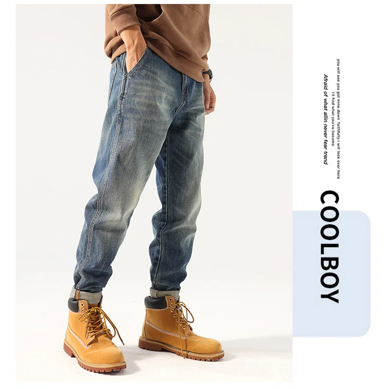 Streetwear Men American Vintage Loose Blue Jeans 2022 Autumn and Winter New Pattern Fashion Straight Cylinder Trousers Female