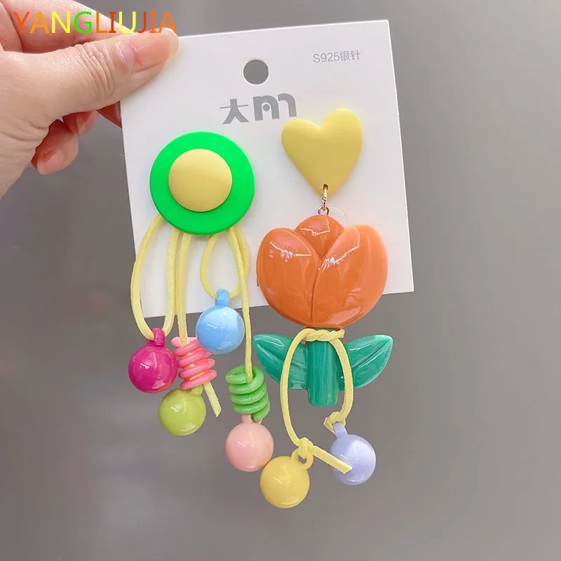 

Asymmetric Candy Color Tassel Earrings South Korea's Temperament Personality Fashion Long Earrings Ms Travel Wedding Accessories